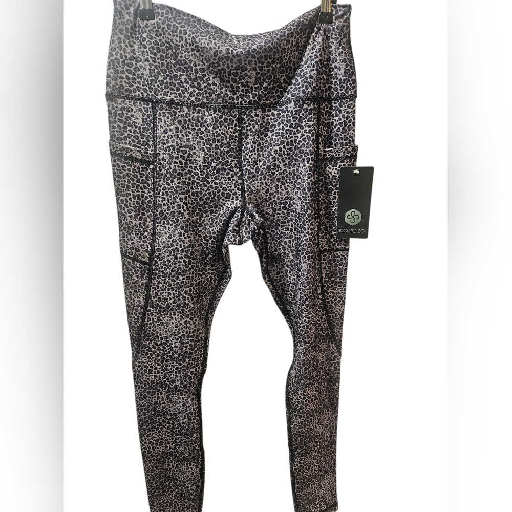 Scorpio Sol Black and Gray Animal Print Leggings, NWT
